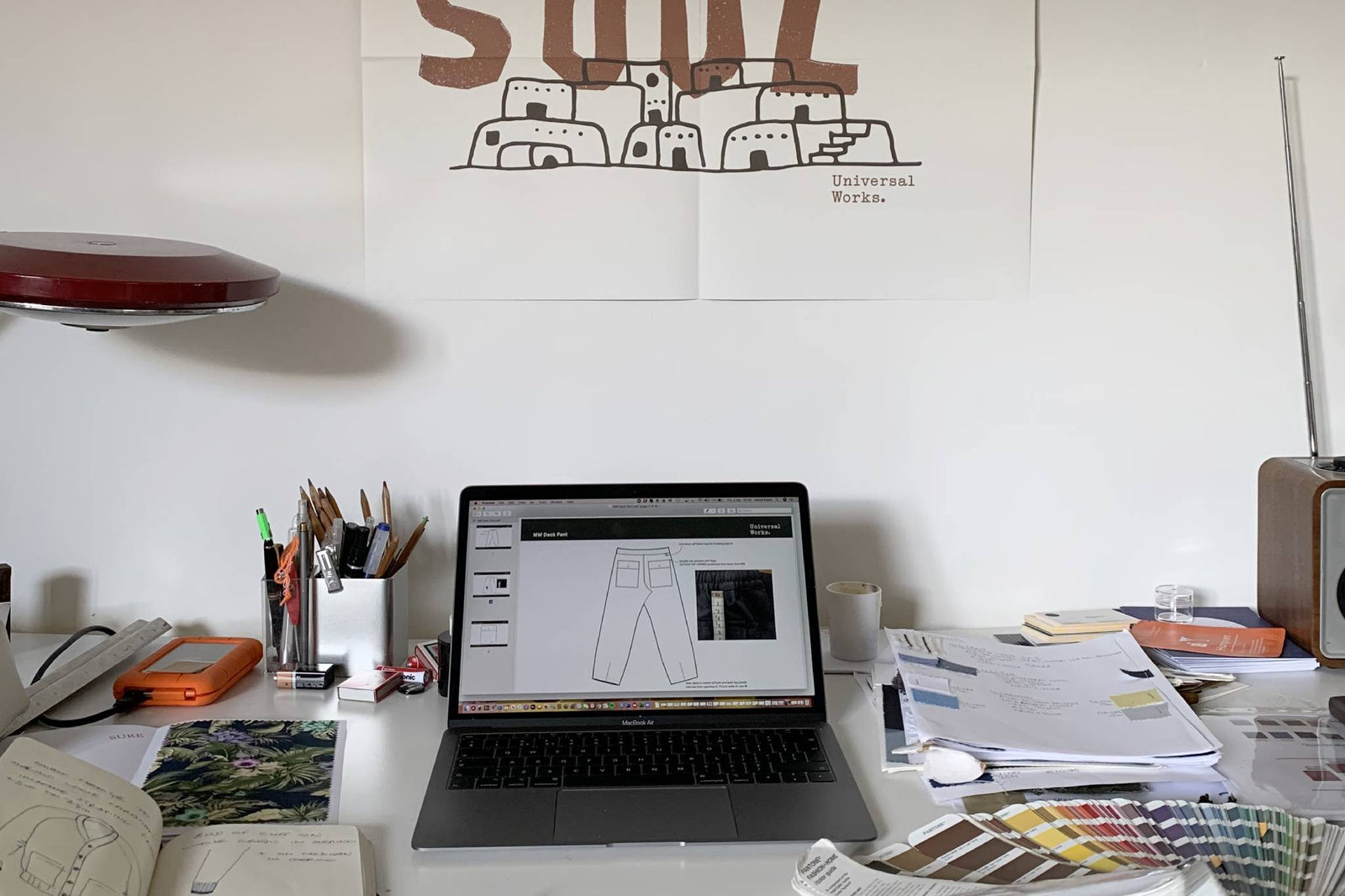 David Keyte working from home on the new Universal Works collection.