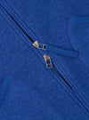 Rear view of the Universal Works Blue Wool Fleece Zip Waistcoat displayed on a clean white background. Highlights include the soft blue wool fleece texture, flat hemline, precise back seams, and jersey-bound armholes.