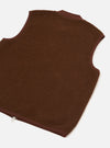 Rear view of the Cacao Wool Fleece Zip Waistcoat presented against a plain white background. The back section highlights the soft cacao brown wool fleece texture, clean hemline, and simple sleeveless construction.