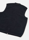Rear view of the Navy Wool Fleece Zip Waistcoat presented against a plain white background. The back section highlights the soft navy blue wool fleece texture, clean hemline, and simple sleeveless construction.