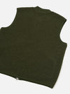 Rear view of the Olive Wool Fleece Zip Waistcoat presented against a plain white background. The back section highlights the soft olive green wool fleece texture, clean hemline, and simple sleeveless construction.
