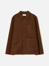 Front view of the Cacao Wool Fleece Field Jacket displayed flat against a plain white background. Features four front flap pockets, button placket, collar, and rich brown wool fleece fabric.