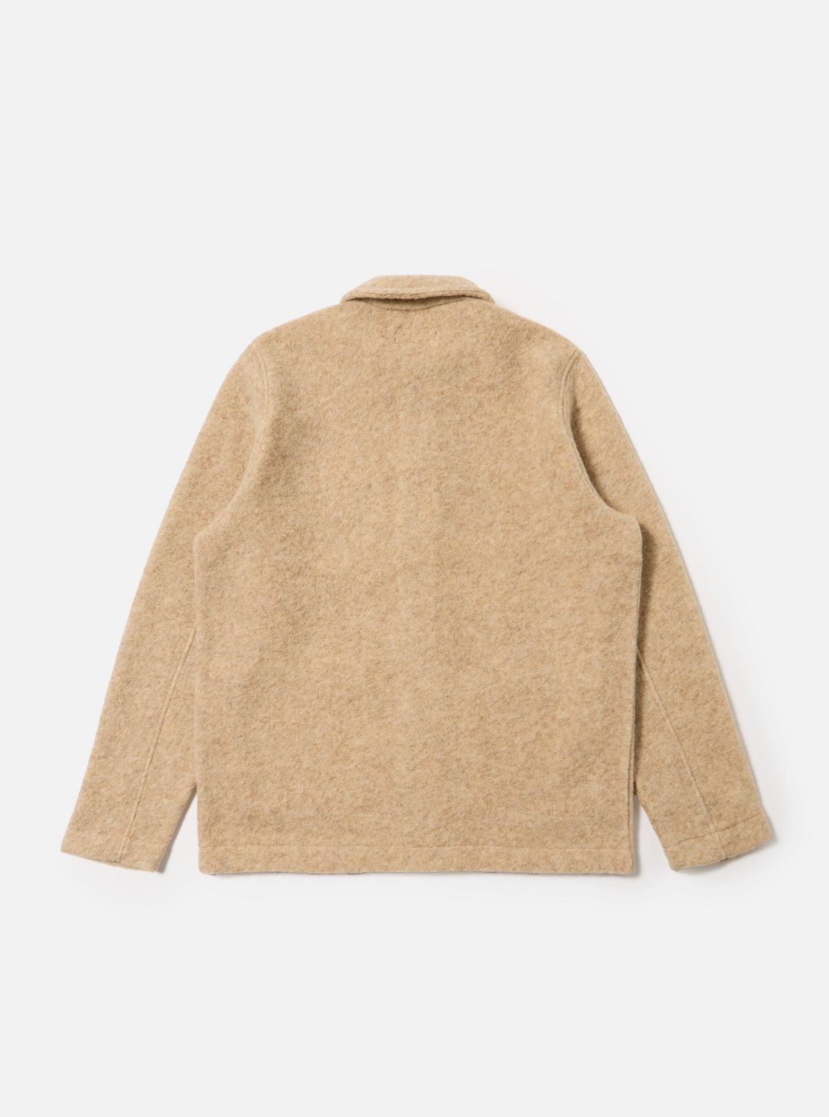 Back view of the Fawn Wool Fleece Field Jacket on a white background. The jacket is a light tan color and appears to be made of a soft, woolly material.