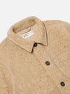 Close-up of the Fawn Wool Fleece Field Jacket on a white background. The jacket is a light tan color and features dark brown buttons.