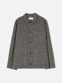 Front view of the Grey Marl Wool Fleece Field Jacket displayed against a plain white background. The jacket features button closure, front flap pockets, and a classic collar made from soft grey marl wool fleece material.