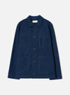 Front view of the Indigo Wool Fleece Field Jacket displayed flat against a plain white background. The rich indigo blue jacket shows front button closure, collar detail, and large chest and hip pockets.