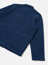 Rear view of the Indigo Wool Fleece Field Jacket presented against a plain white background. Highlights the soft deep blue fleece fabric, clean back paneling, straight hemline, and full sleeve construction.