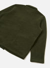 Rear view of the Olive Wool Fleece Field Jacket displayed on a white background. Demonstrates the clean back seam design, straight hemline, and muted olive green wool fleece fabric texture.