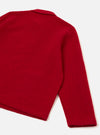 Rear view of the Scarlet Wool Fleece Field Jacket presented against a plain white background. Highlights the back panel section, clean shoulder seam detail, soft scarlet red fleece texture, and straight hemline.