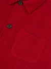 Side view of the Scarlet Wool Fleece Field Jacket displayed against a plain white background. Shows the side profile, sleeve construction, collar line, and rich scarlet red wool fleece fabric of the garment.
