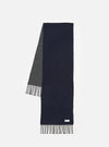 Front view of the Navy/Mid Grey Double Sided Scarf displayed flat on a plain white background. The image highlights the reversible design with navy blue on one face and mid-grey on the opposite side, along with fringed ends.