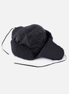 cableami® Black Military Nylon Twill Boa Aviator hat on a white background. The hat is black nylon with boa trim and ear flaps with ties.