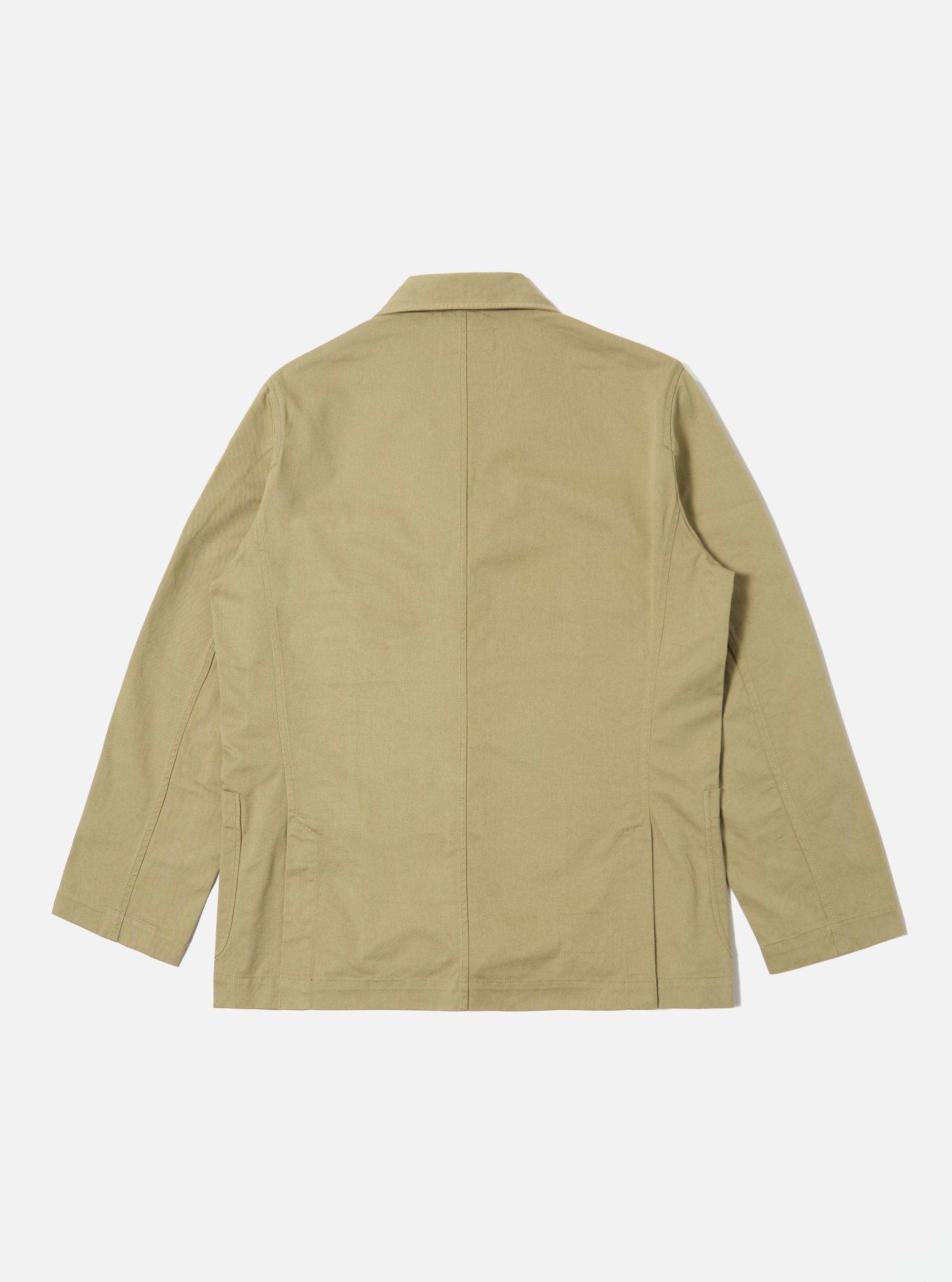 Back view of the Sand Twill London Jacket, a sand-colored twill jacket on a white background. The jacket has a classic fit and visible seams.