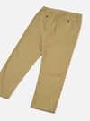 Back view of the Sand Twill Military Chino laid flat against a clean white backdrop. Features two jetted rear pockets with button closures, central seam details, and a gradual taper down to the hem in light sand cotton twill fabric.