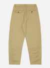 The Sand Twill Curved Pant in sand color, made of twill fabric, is laid out on a white background. The pants have a curved fit and visible back pockets.