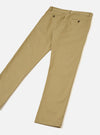 Back view of the Sand Twill Aston Pant displayed flat against a plain white backdrop. Features twin buttoned flap pockets on the rear, neat seam stitching, straight leg tailoring, and rich tan sand-colored cotton twill fabric.