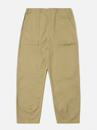The Sand Twill Fatigue Pant, laid flat on a white background. These sand-colored pants feature a relaxed fit and durable twill fabric. Details include front patch pockets.