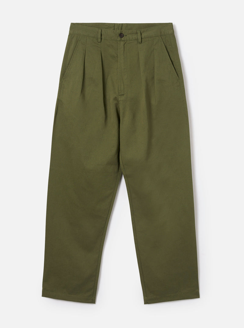 Olive Green Twill Double Pleat Pant