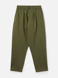 Olive Green Twill Pleated Track Pant