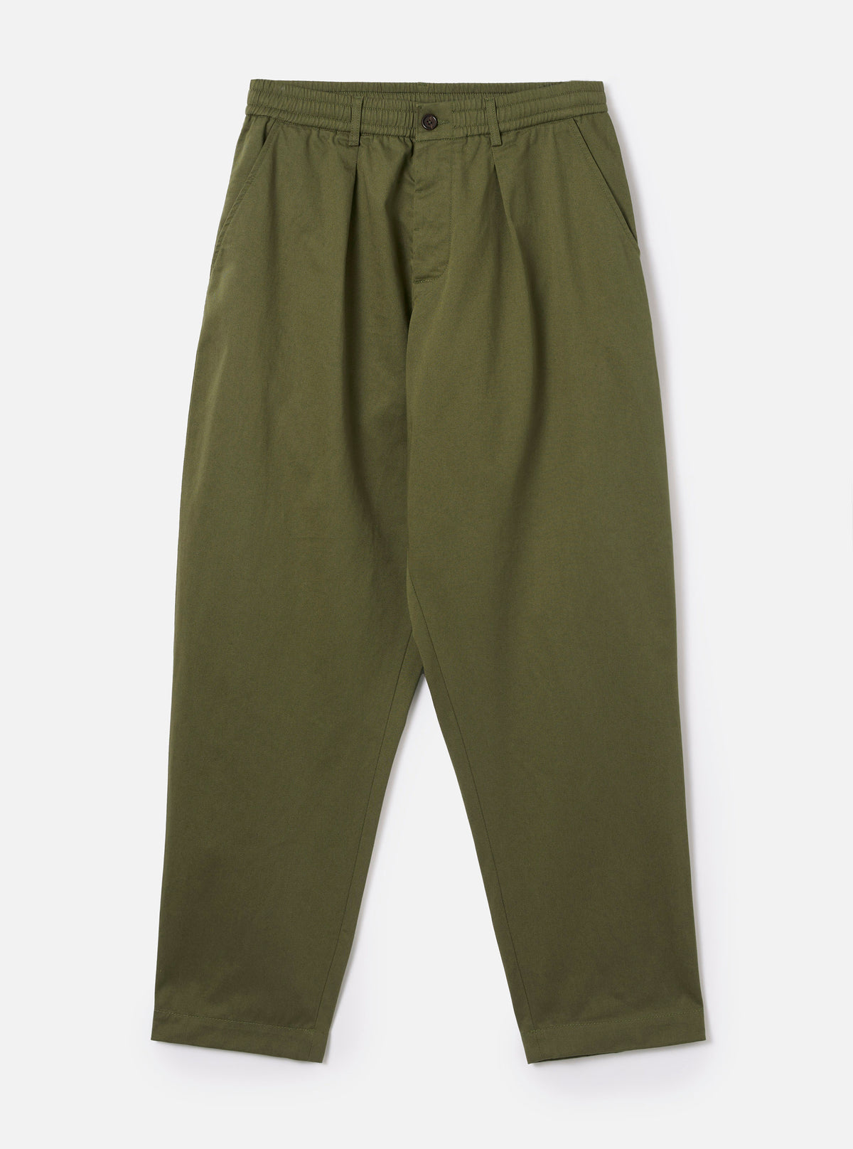 Olive Green Twill Pleated Track Pant
