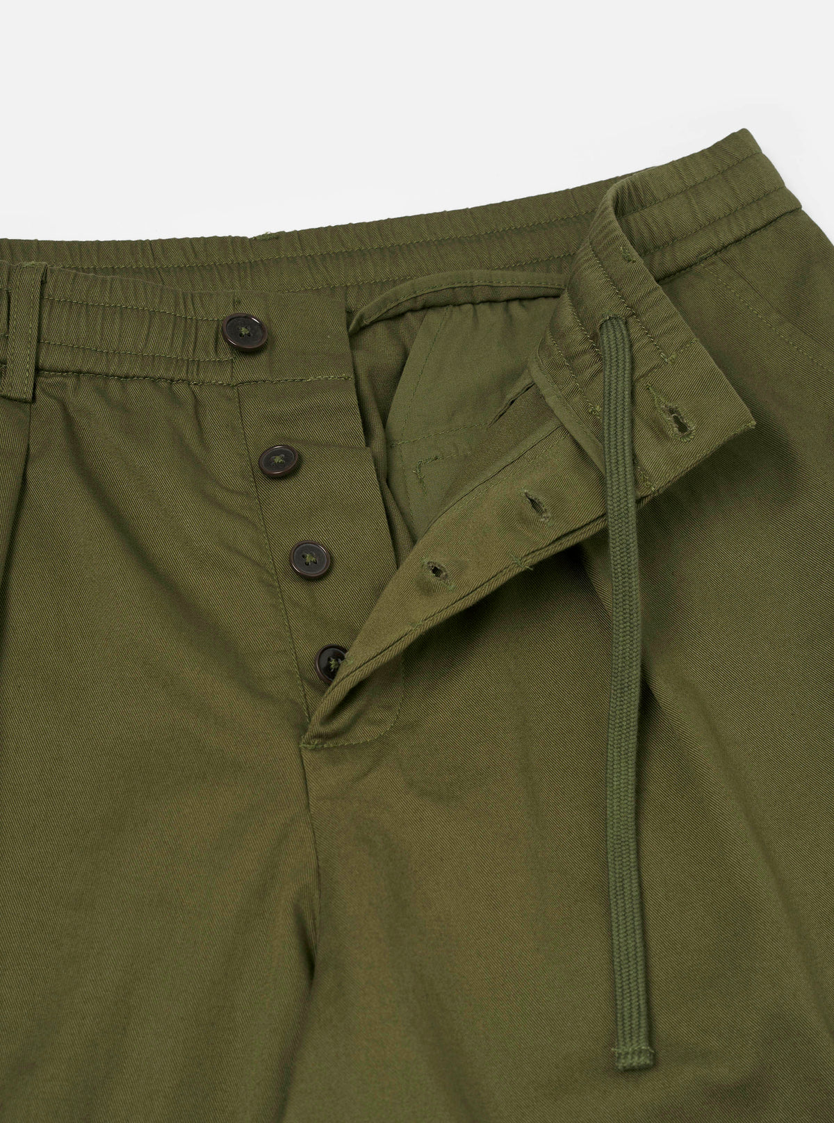 Olive Green Twill Pleated Track Pant