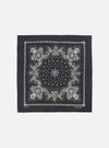 Flat lay of a Black Classic Bandana Neckerchief on a white background. The bandana has a white floral pattern.