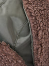 Close-up of the cableami® Olive Military Nylon Twill Boa Aviator hat, showing the olive nylon twill lining and brown boa trim. The image is tightly cropped.