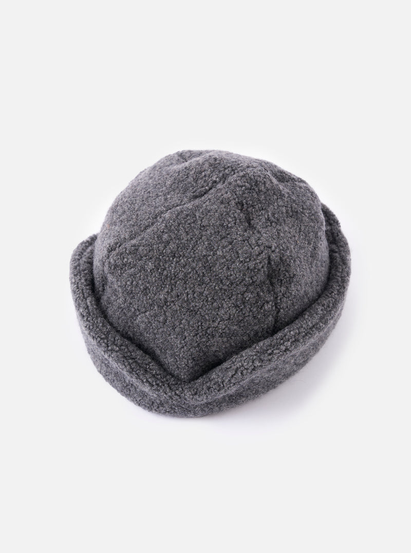 Close-up of a cableami® Grey Recycled Wool Flight Watch Cap on a white background. The cap is a soft, heathered grey with a folded brim.