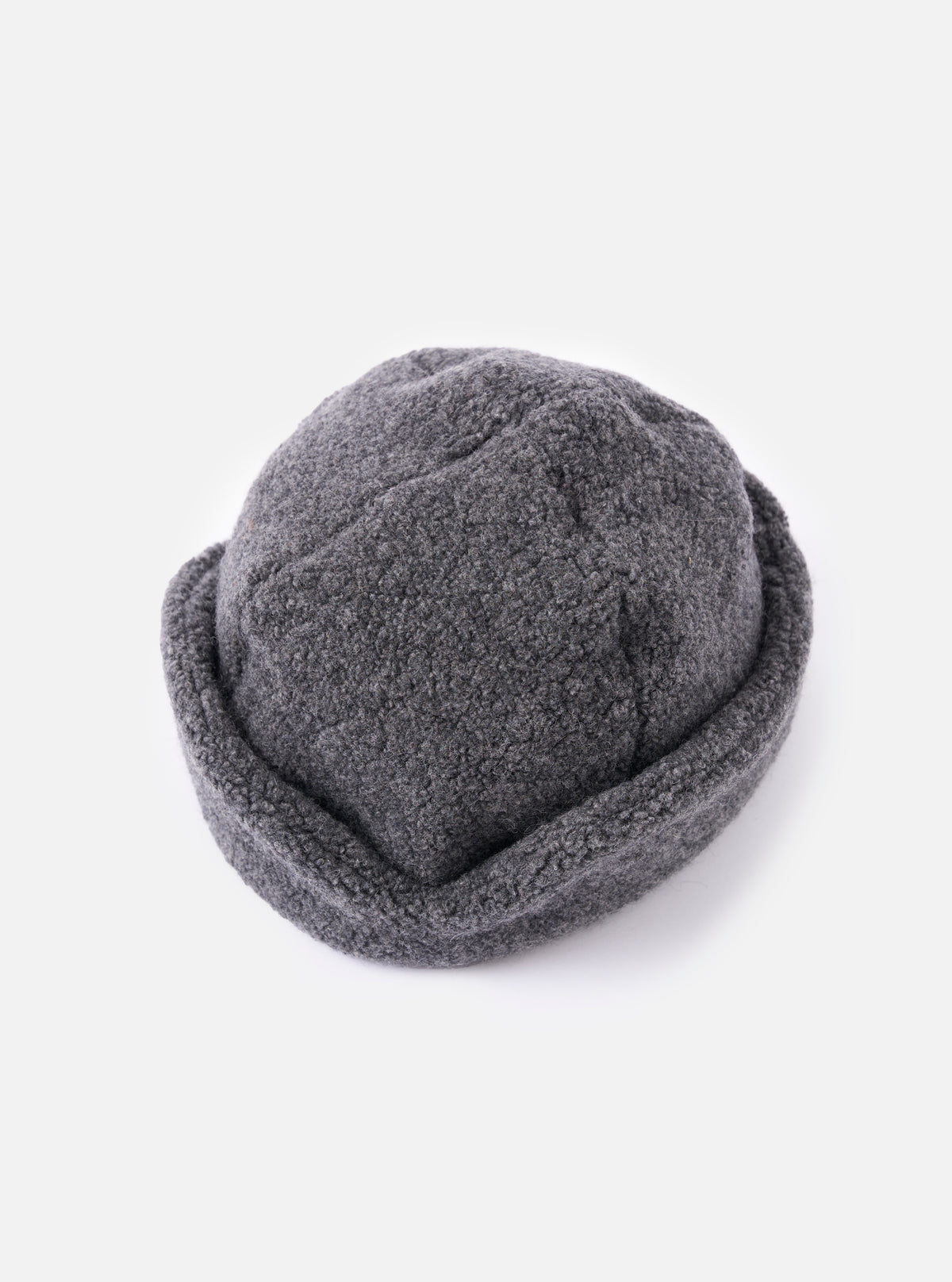 Close-up of a cableami® Grey Recycled Wool Flight Watch Cap on a white background. The cap is a soft, heathered grey with a folded brim.