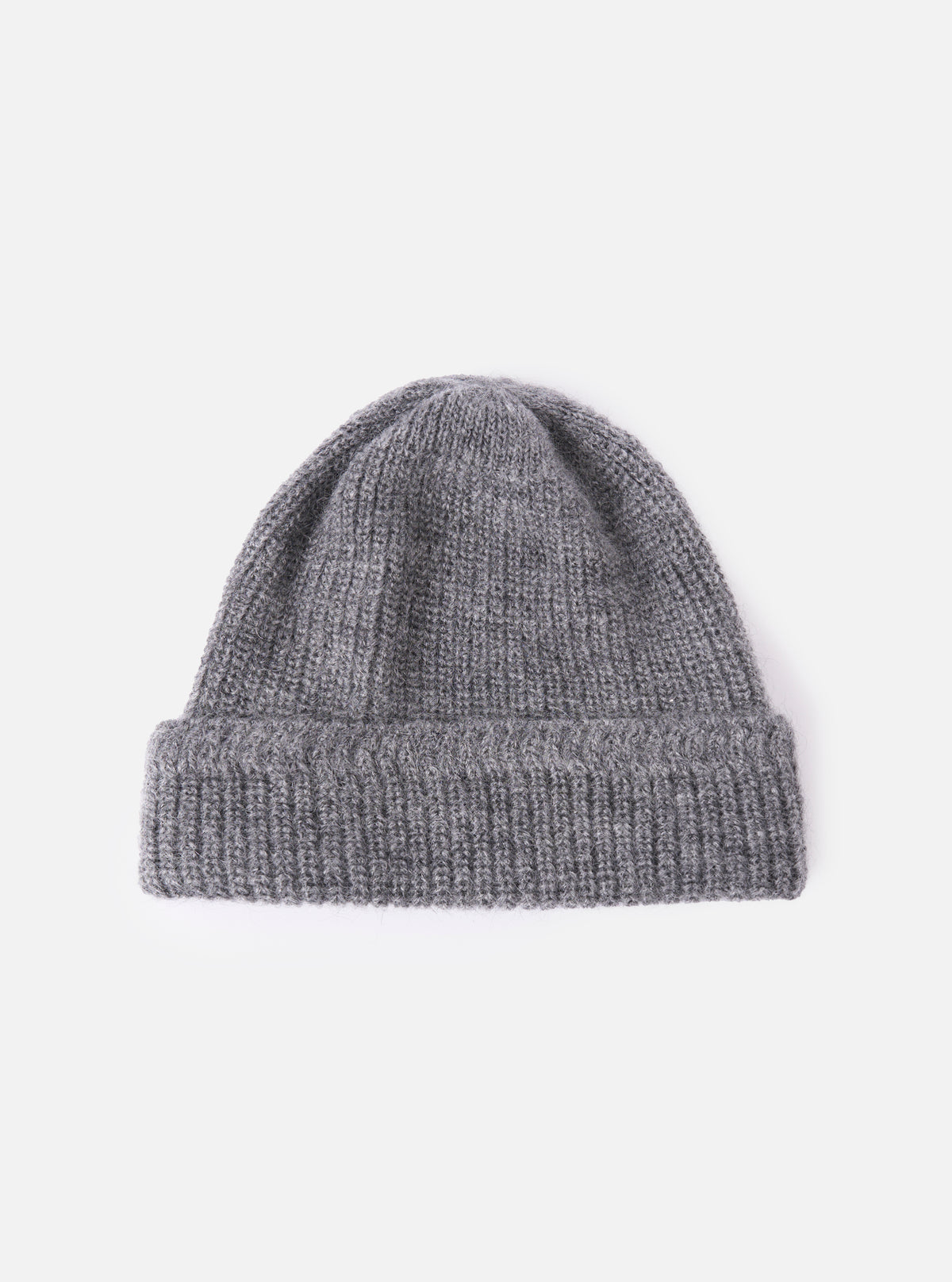 cableami® Grey Mohair Watch Cap on a clean white background. The soft, ribbed knit cap is a versatile, stylish accessory.