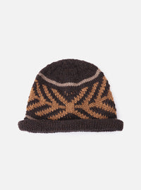 cableami® Brown Wool Jacquard Watch Cap on a white background. The cap is brown with a tan geometric pattern. The wool knit is soft and warm, perfect for winter.