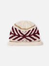 cableami® Ecru Wool Jacquard Watch Cap on a white background. The cap is ecru with a red and white geometric pattern and a tan stripe.