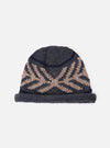 cableami® Grey Wool Jacquard Watch Cap on a white background. The wool hat has a jacquard pattern in grey and beige. The fit is snug.