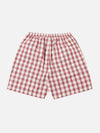 The Red Cotton Check Pyjama Short, laid flat on a white background. The shorts are red and white check, with an elasticated waist.
