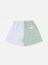 The Blue Classic Mix Boxer Short, half blue striped and half green striped, is laid flat on a white background. The fit is loose and comfortable.