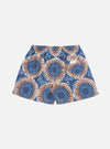 The Navy Hokkoh Print Boxer Short on a white background. The shorts have a blue and brown circular pattern. The fit is loose and comfortable.