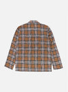 Back view of the Brown Ikat Twill Check Long Pyjama Set. The set is brown with a black, white and red check pattern. Shot on a white background.