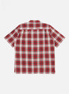 Back view of the Red Madras Check Short Pyjama Set shirt on a white background. The shirt features a classic red, white, and black plaid pattern.
