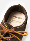 Close-up of the Zardus for Universal Works Dark Brown Suede Jack, showcasing the interior and laces. The shoe is on a white surface, highlighting the suede texture.