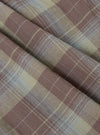 Close-up of the Multi Check 3 Pack Boxer Short fabric. The material is a soft, woven plaid in muted brown, beige, and blue tones, draped to show texture.