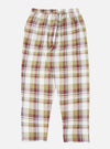 Close-up of the Red/Brown Kip Check Long Pyjama Set pants on a white background. The fabric features a red, brown, and white check pattern. Elasticated waist.