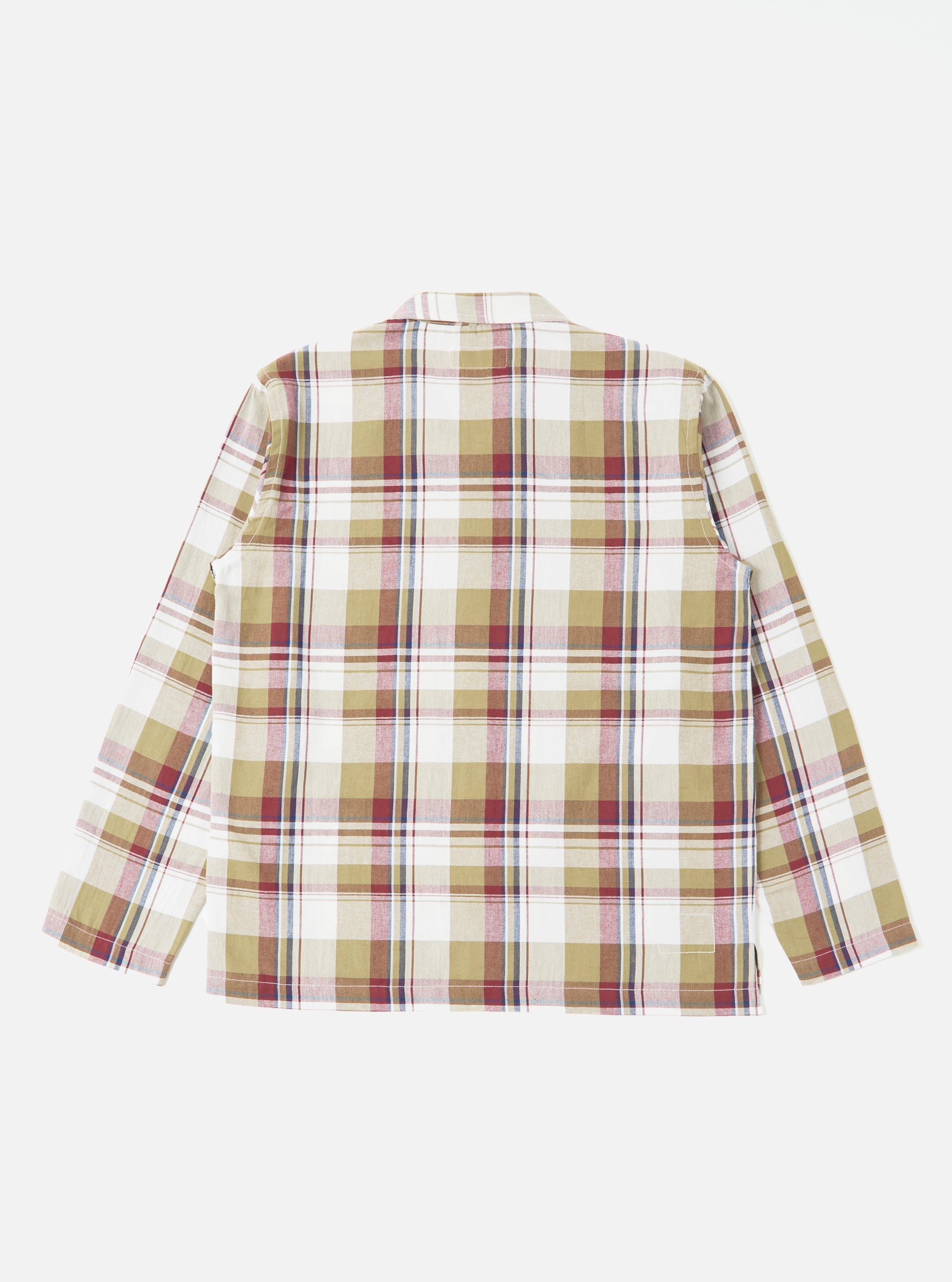 Back view of the Red/Brown Kip Check Long Pyjama Set on a white background. The set features a red, brown, and white check pattern.