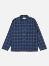 Close-up of the Navy/Blue Check Long Pyjama Set top on a white background. The long-sleeved shirt features a navy and blue check pattern and white buttons.