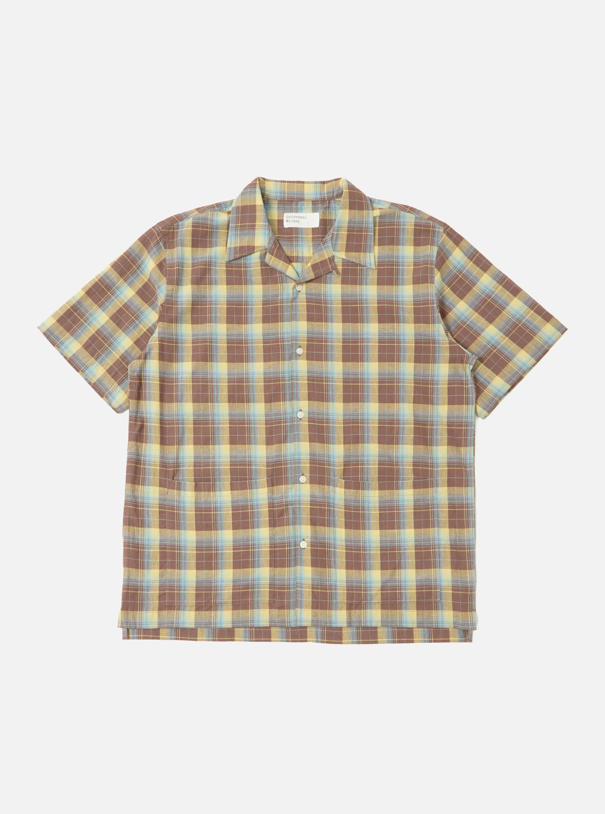 The Yellow/Brown Check Short Pyjama Set is displayed on a white background. The set features a yellow, brown, and blue plaid pattern.