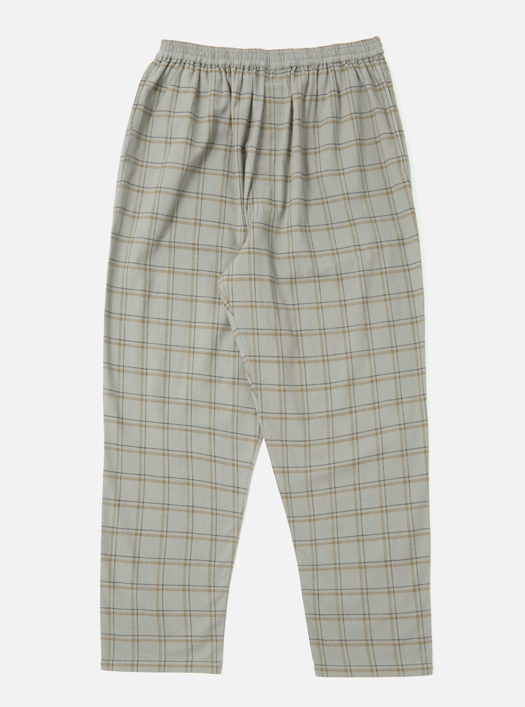 The Green PJ Plaid Pyjama Pant on a white background. The pants are a light green plaid with an elastic waistband.