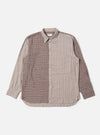 The Brown Madison Check/Stripe Station Shirt laid flat on a white background. The shirt is half brown check and half brown stripe, with long sleeves and a button-up front.