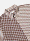 Close-up of the Brown Madison Check/Stripe Station Shirt, featuring a mix of brown check and striped patterns on a crisp white background. The shirt's unique design is highlighted.