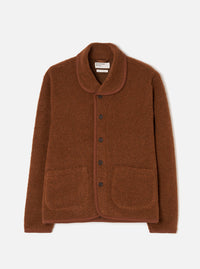 Front view of the Cumin Alvar Fleece Lancaster Jacket displayed flat against a neutral studio background. Prominent features include the vibrant cumin yellow textured fleece fabric, warm button-front closure, rounded collar, and patch pockets.