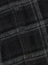 Close-up of the Grey Moh Check Fleece Button Front Bomber, showcasing the soft, textured fleece material and button details against a simple backdrop.