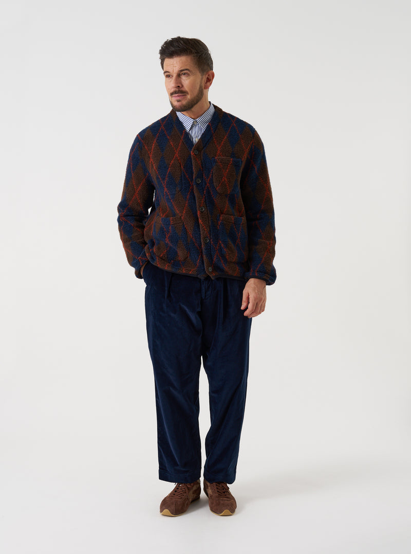 Brown/Navy Argyll Fleece Cardigan